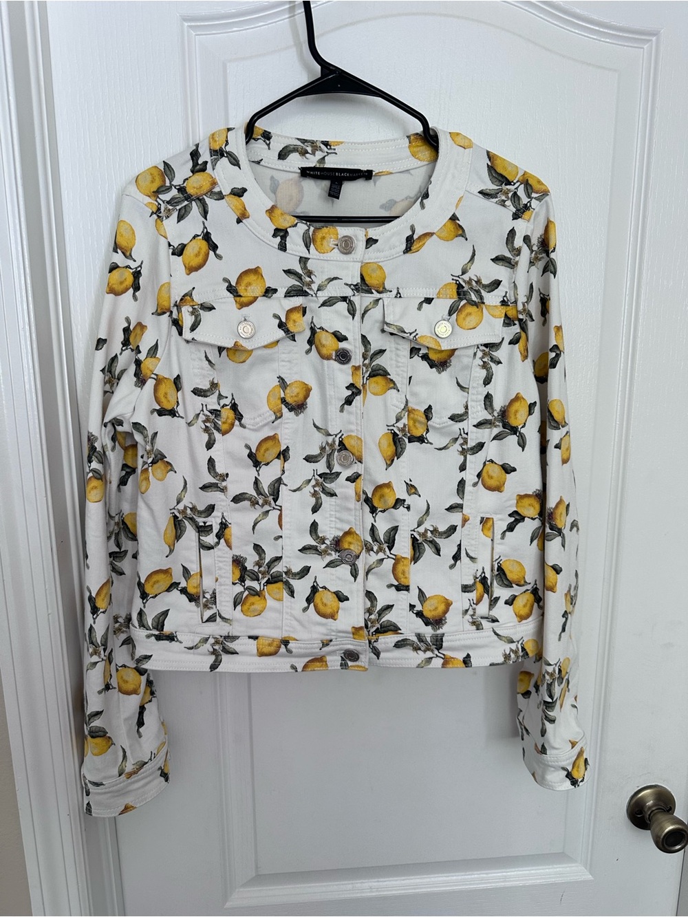 White House Black Market Lemon Print Denim Jacket Size L